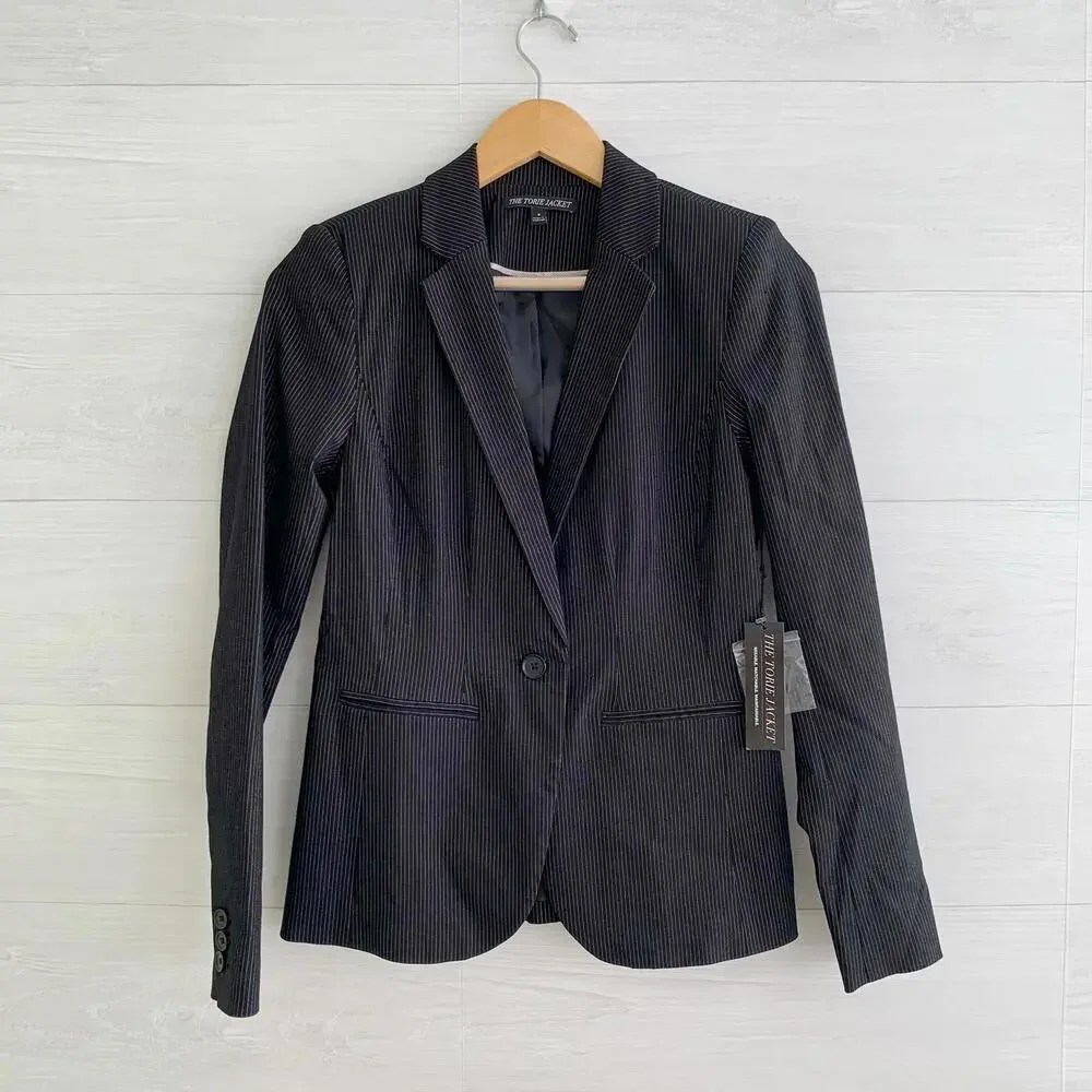 NWT Apt. 9 - Black pinstriped The Torie Jacket single button blazer, sz 0